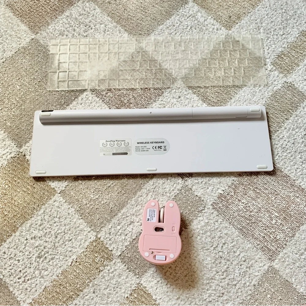 Pink Silent Keyboard with Numbers USB with Dust Cover and Pink Bunny Mouse USB